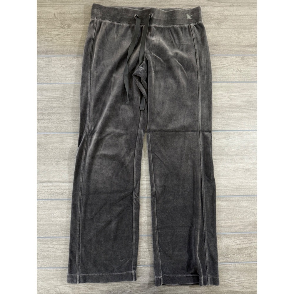 Eddie Bauer Velour Lounge Pants Small Gray Wide Leg Drawstring Joggers